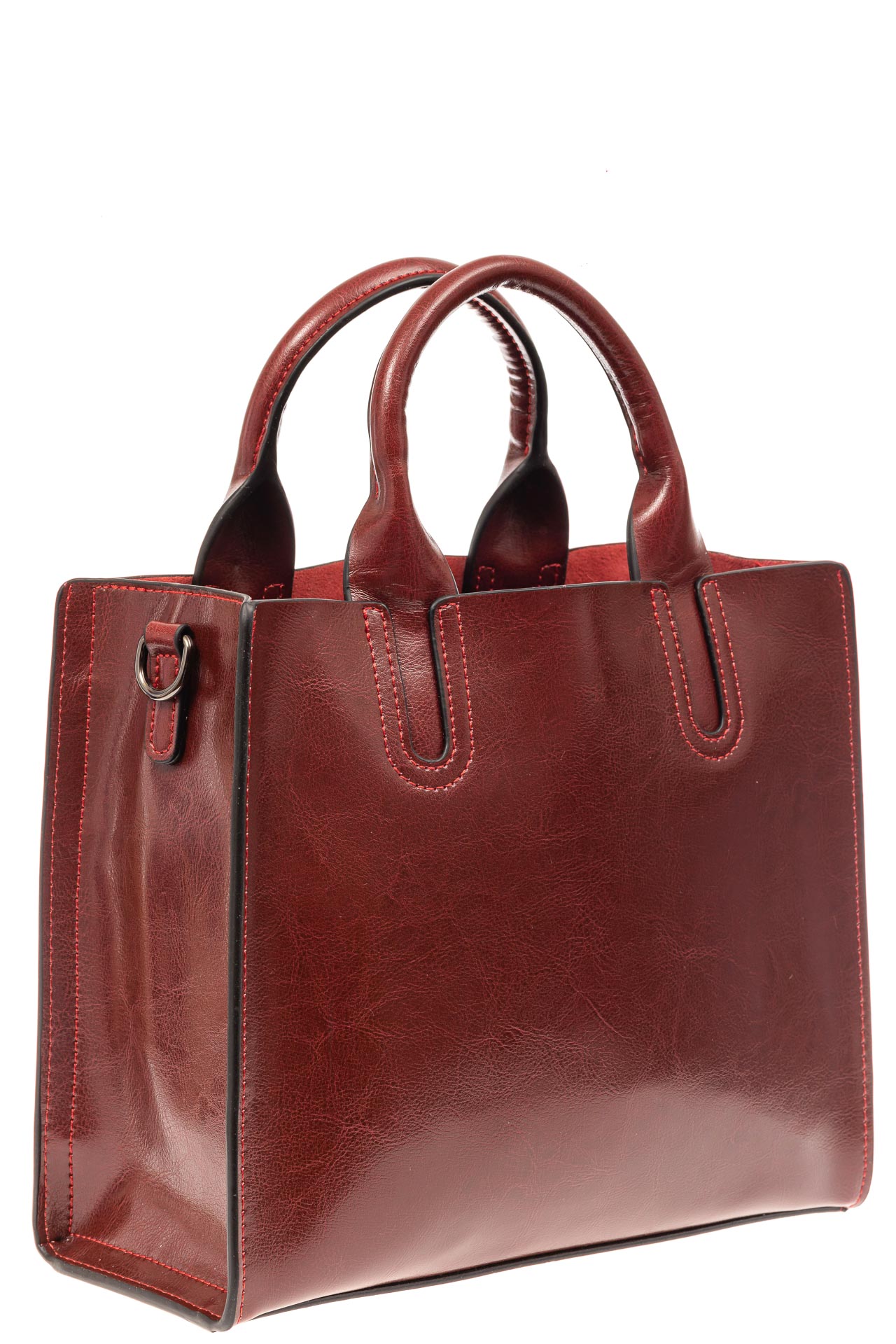 На фото 1 - Женская сумка тоут из натуральной кожи, цвет бордовый