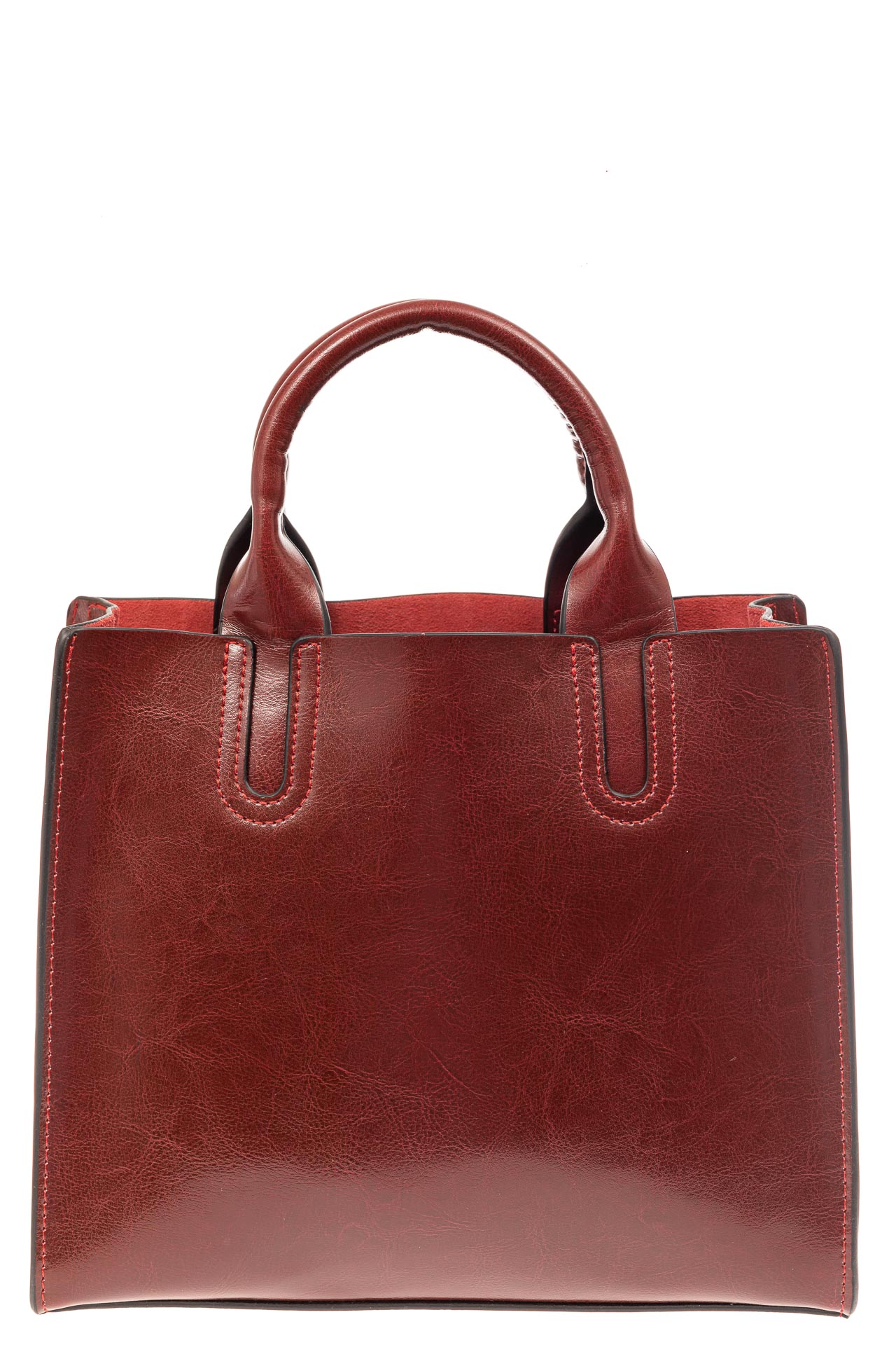 На фото 2 - Женская сумка тоут из натуральной кожи, цвет бордовый