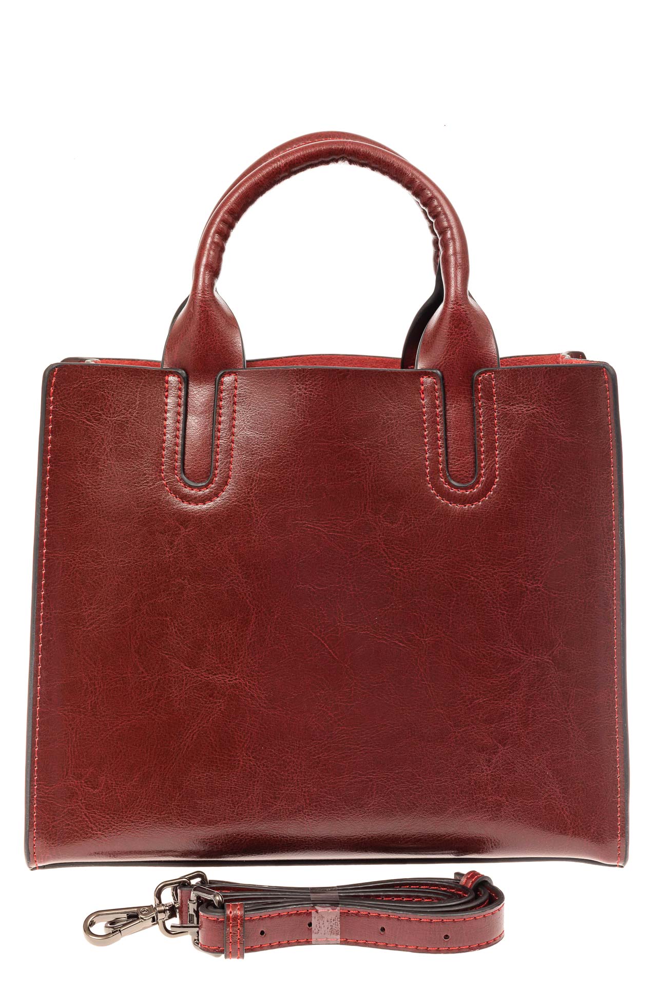 На фото 3 - Женская сумка тоут из натуральной кожи, цвет бордовый