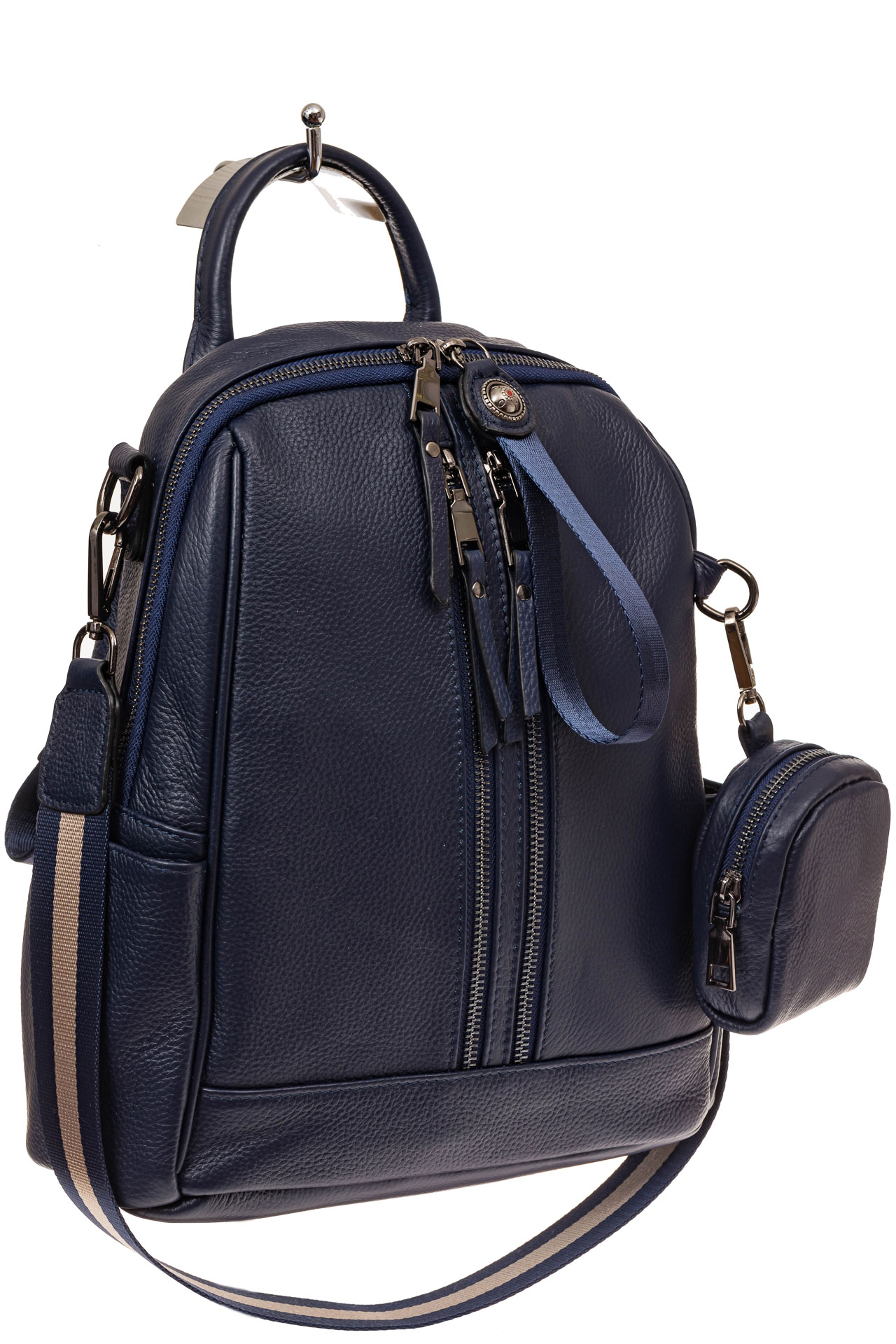 На фото 1 - Модный рюкзак из натуральной кожи, цвет синий