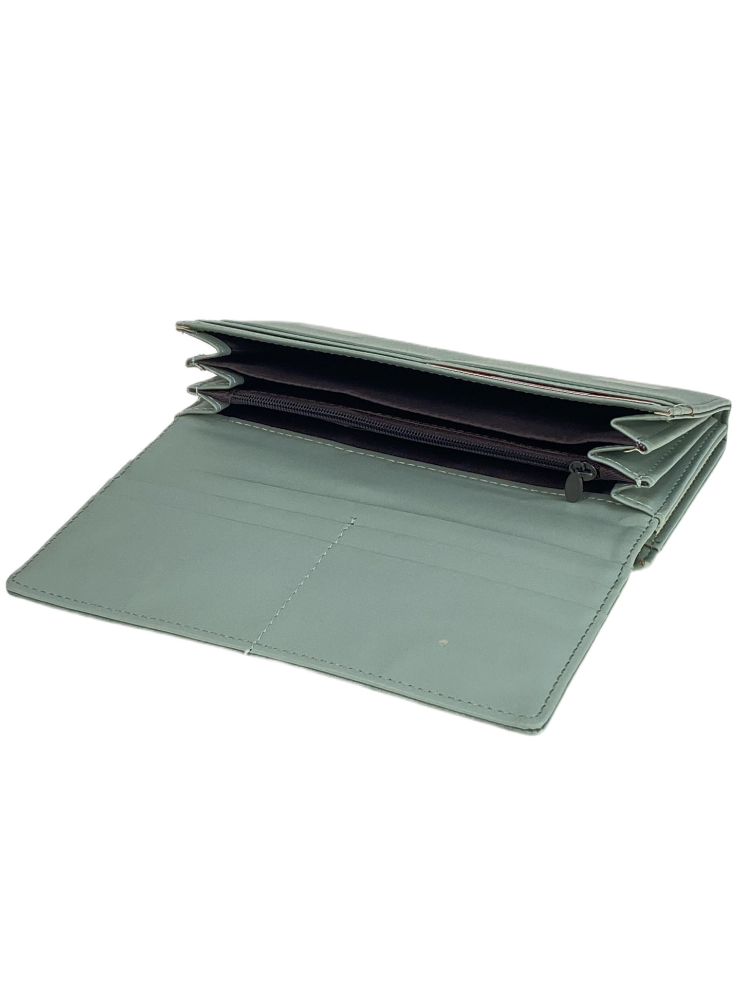 На фото 2 -  Женское портмоне из искусственной кожи, цвет светло зеленый