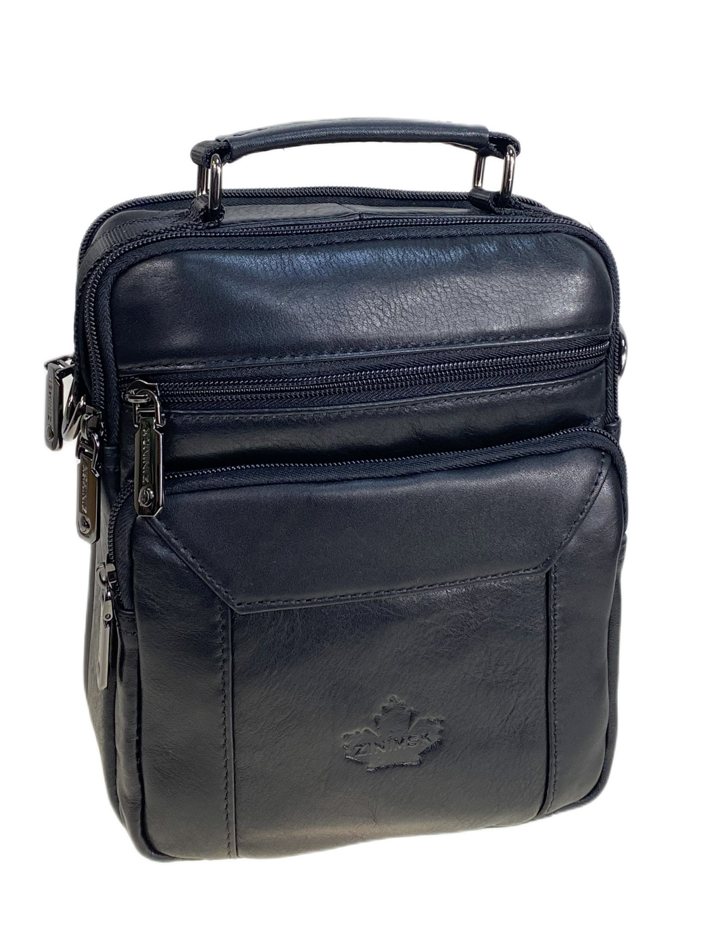 На фото 1 - Сумка мужская из натуральной кожи, цвет черный