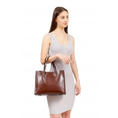 На фото 5 - Женская сумка тоут из натуральной кожи, цвет черный