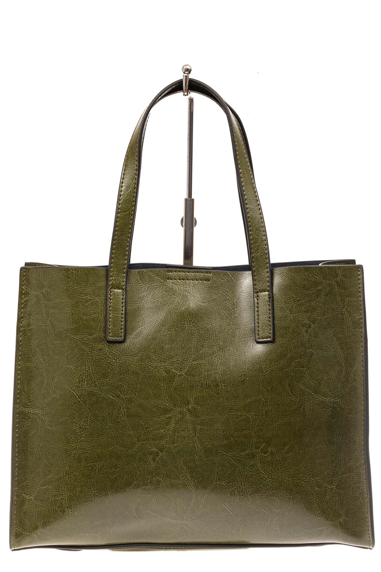 На фото 2 - Женская сумка тоут из натуральной кожи, цвет зеленый
