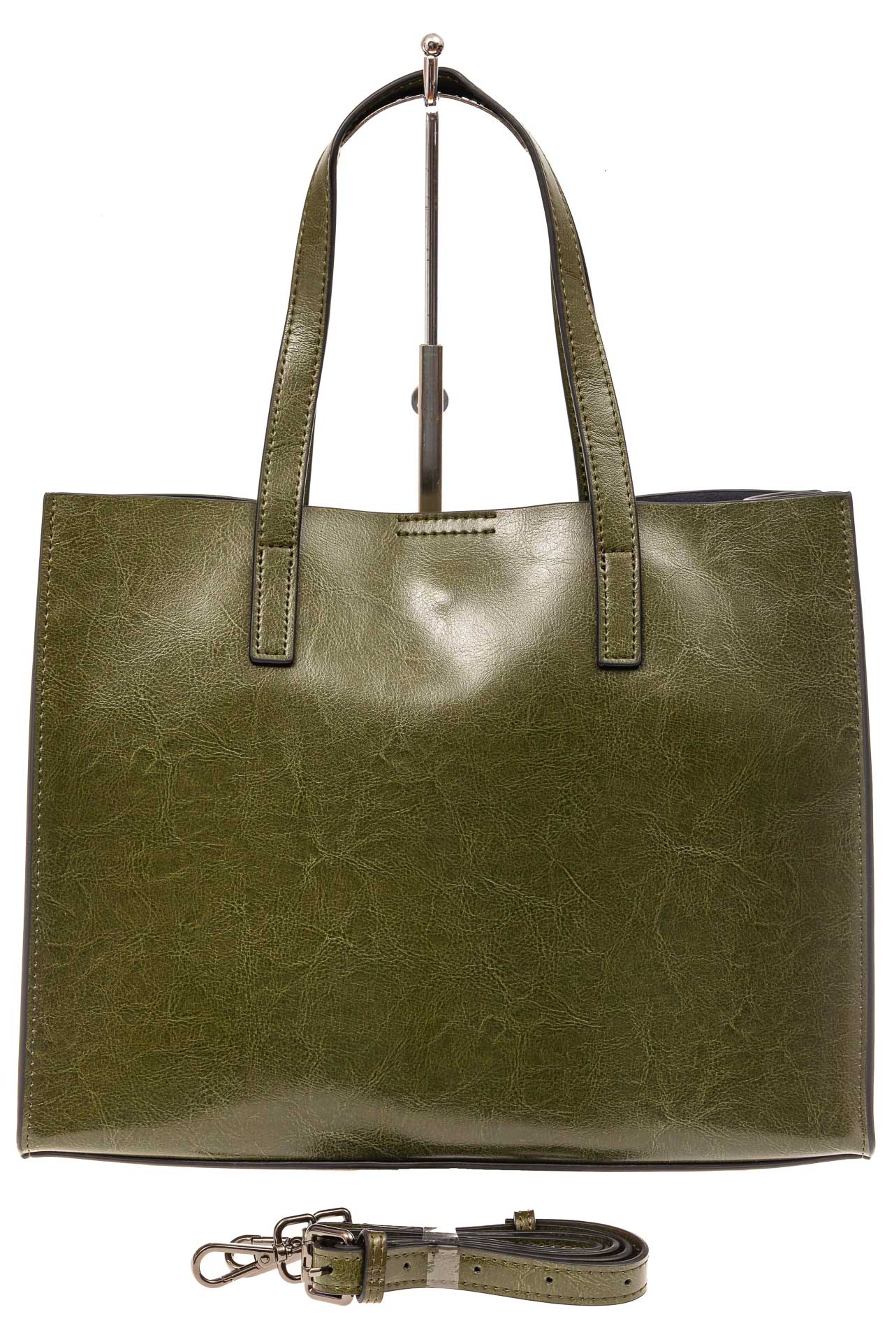На фото 3 - Женская сумка тоут из натуральной кожи, цвет зеленый