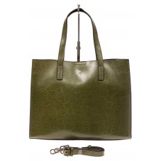 На фото 3 - Женская сумка тоут из натуральной кожи, цвет зеленый