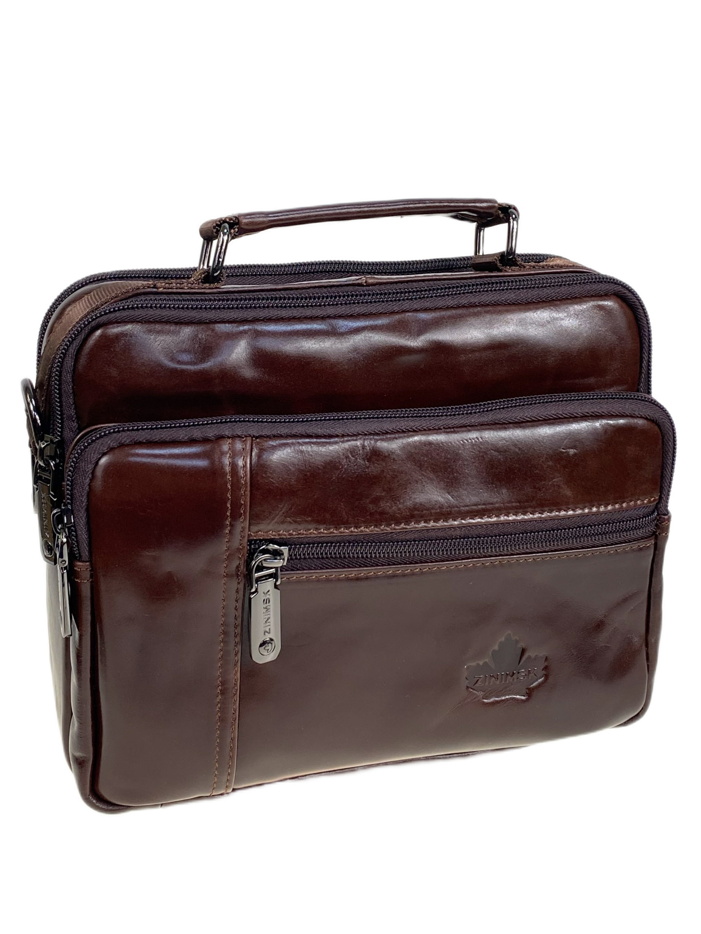 На фото 1 - Сумка мужская из натуральной кожи, цвет коричневый