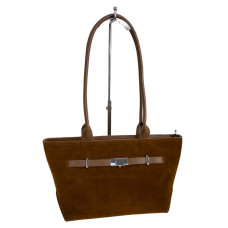 На фото 1 - Женская сумка из искусственной замши, цвет коричнево-рыжий