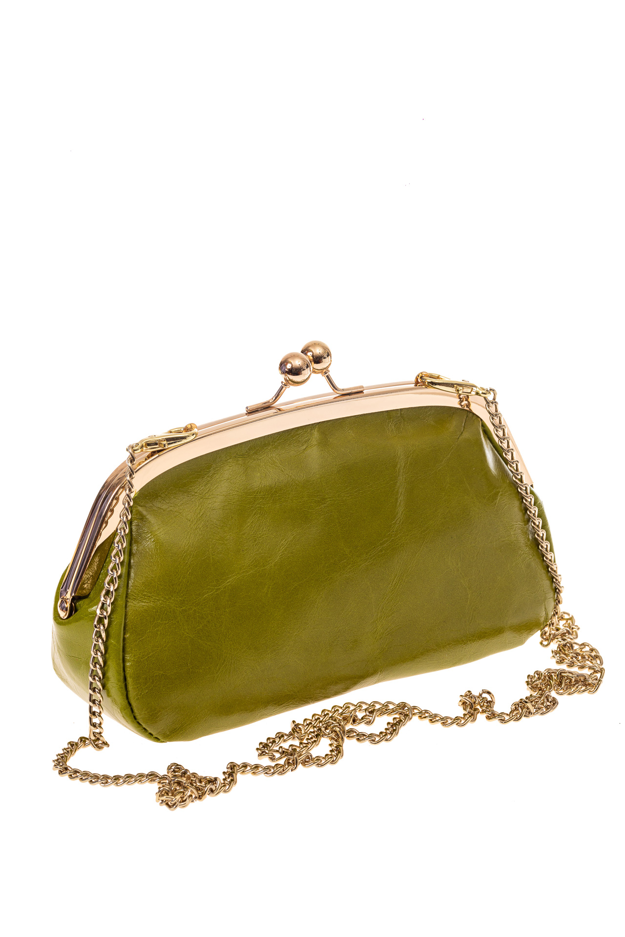 На фото 1 - Женская вечерняя сумочка с фермуаром, цвет зеленый