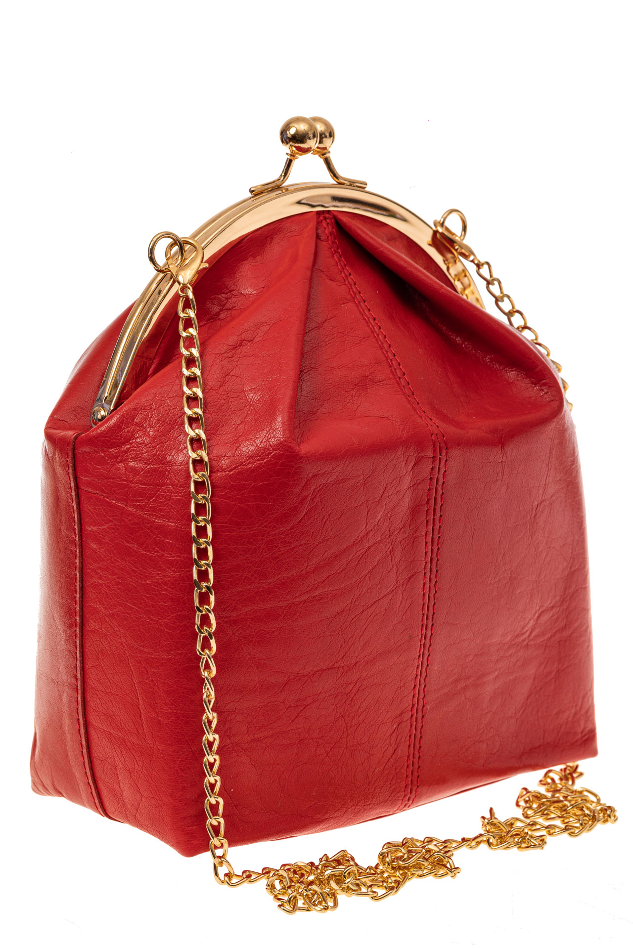 На фото 1 - Женская вечерняя сумочка с фермуаром, цвет красный