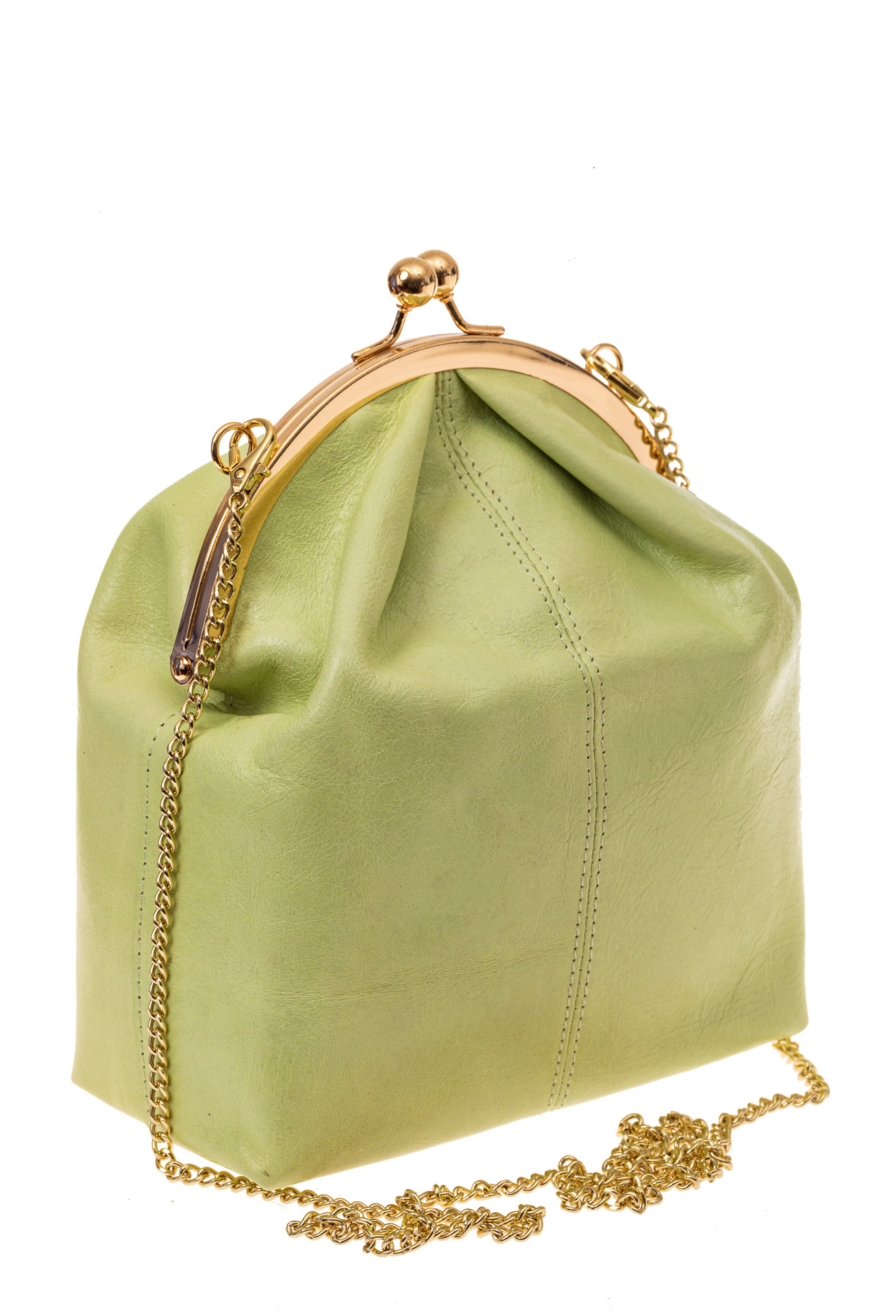 На фото 1 - Женская вечерняя сумочка с фермуаром, цвет салатовый