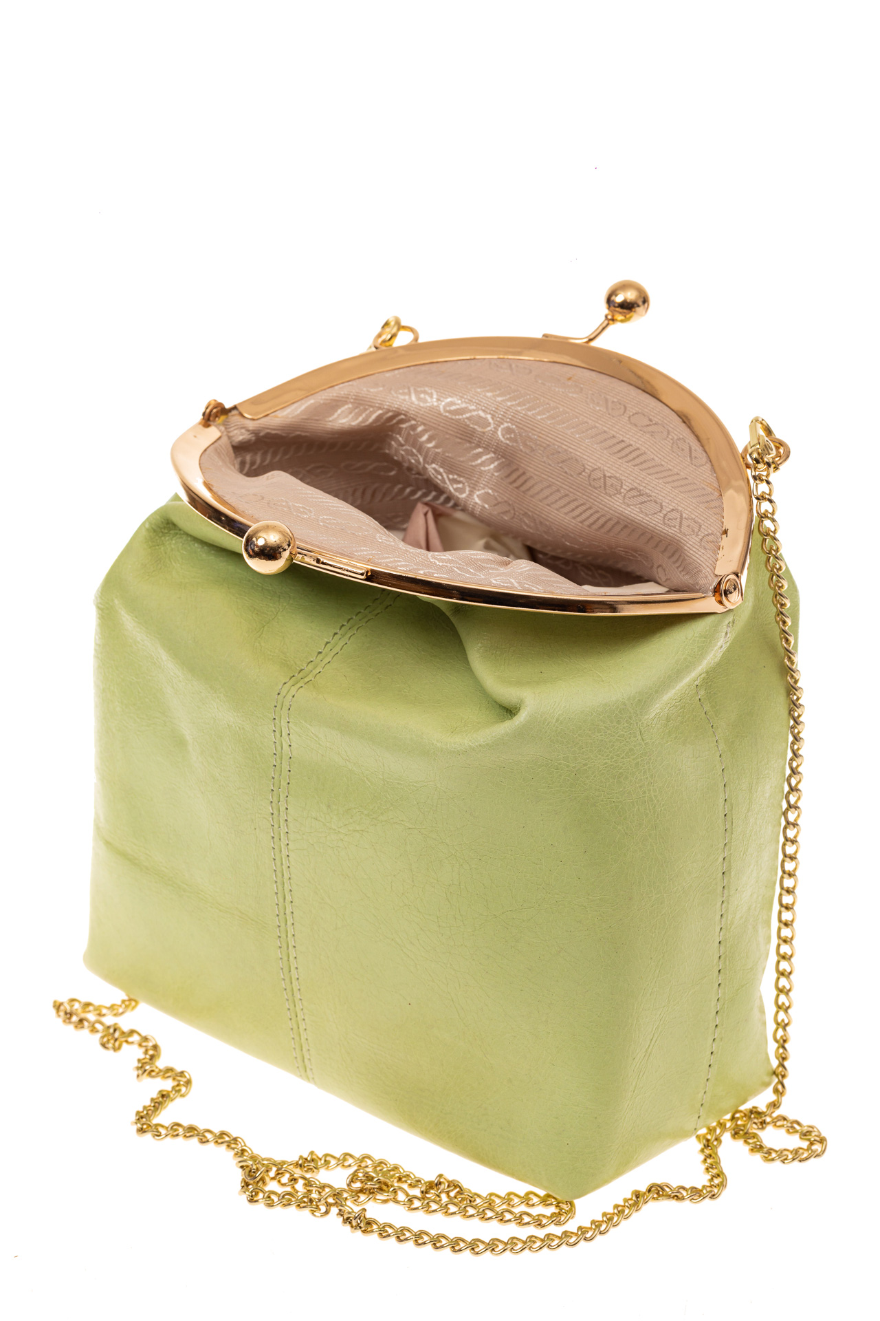 На фото 3 - Женская вечерняя сумочка с фермуаром, цвет салатовый