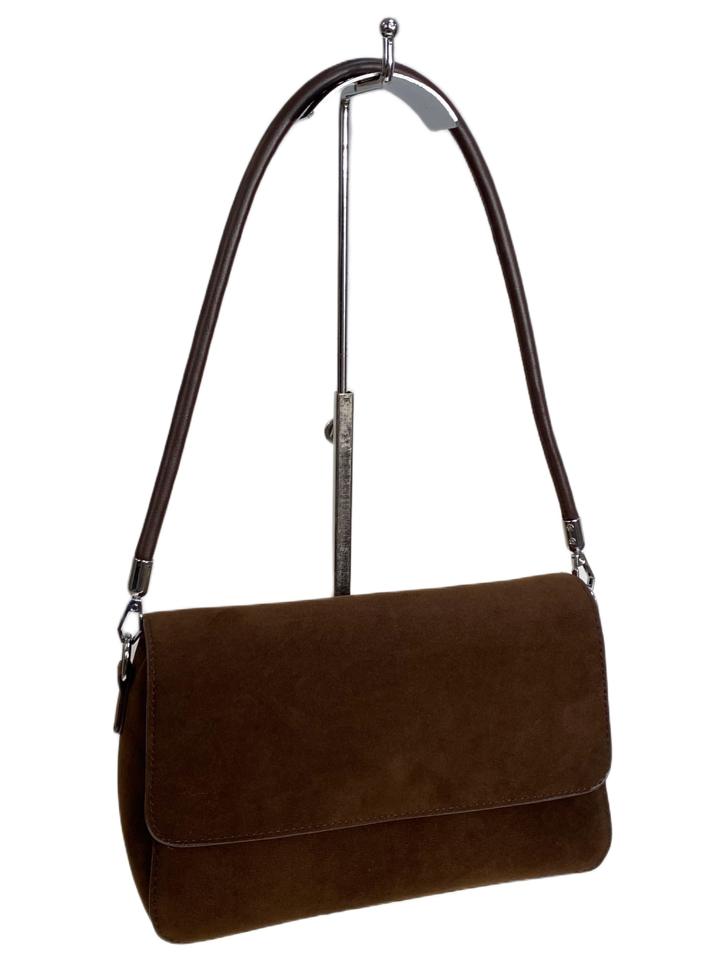 На фото 1 - Женская сумка из искусственной замши, цвет шоколад