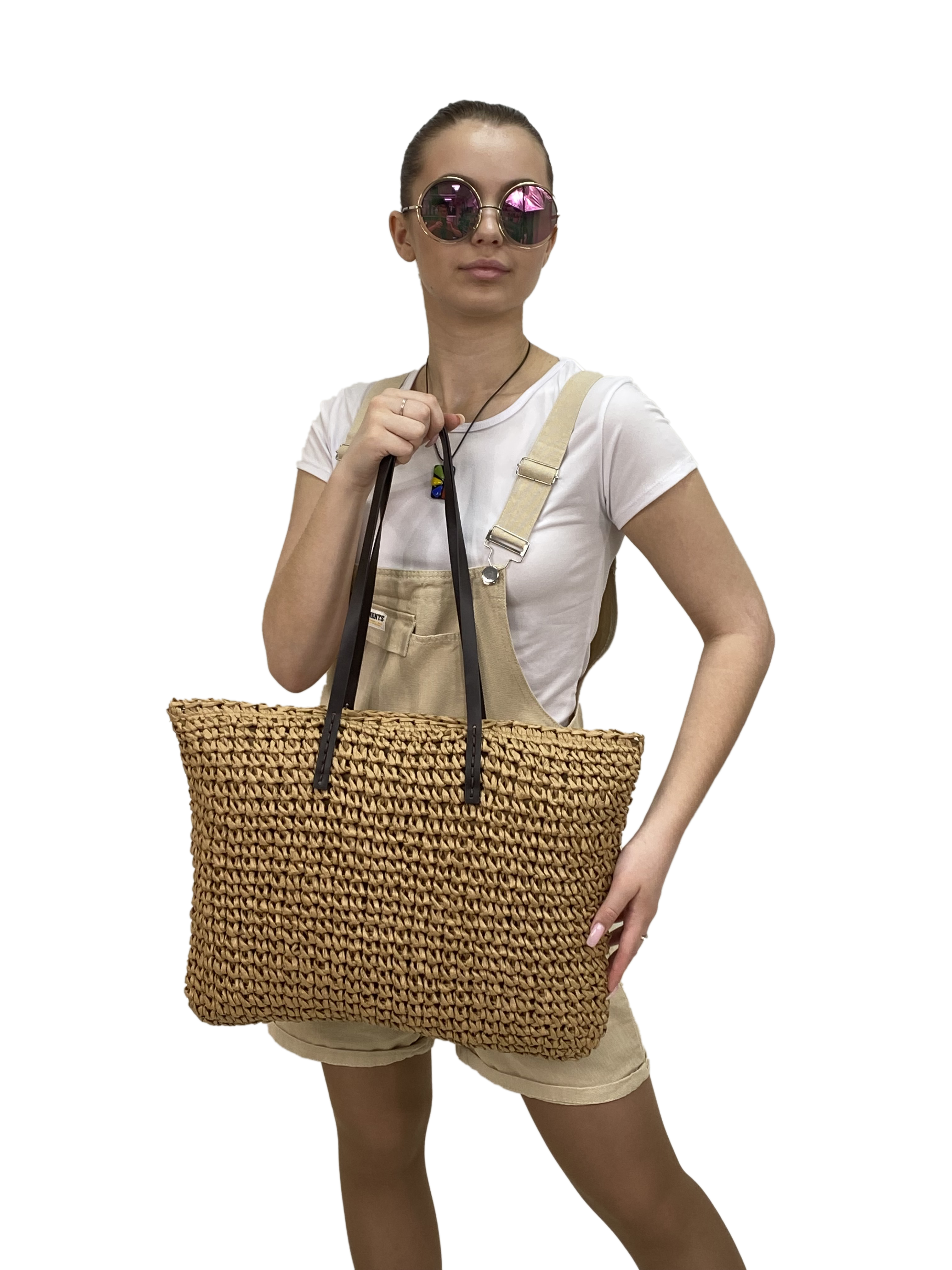 На фото 3 - Летняя сумка-шоппер из джута, цвет бежевый