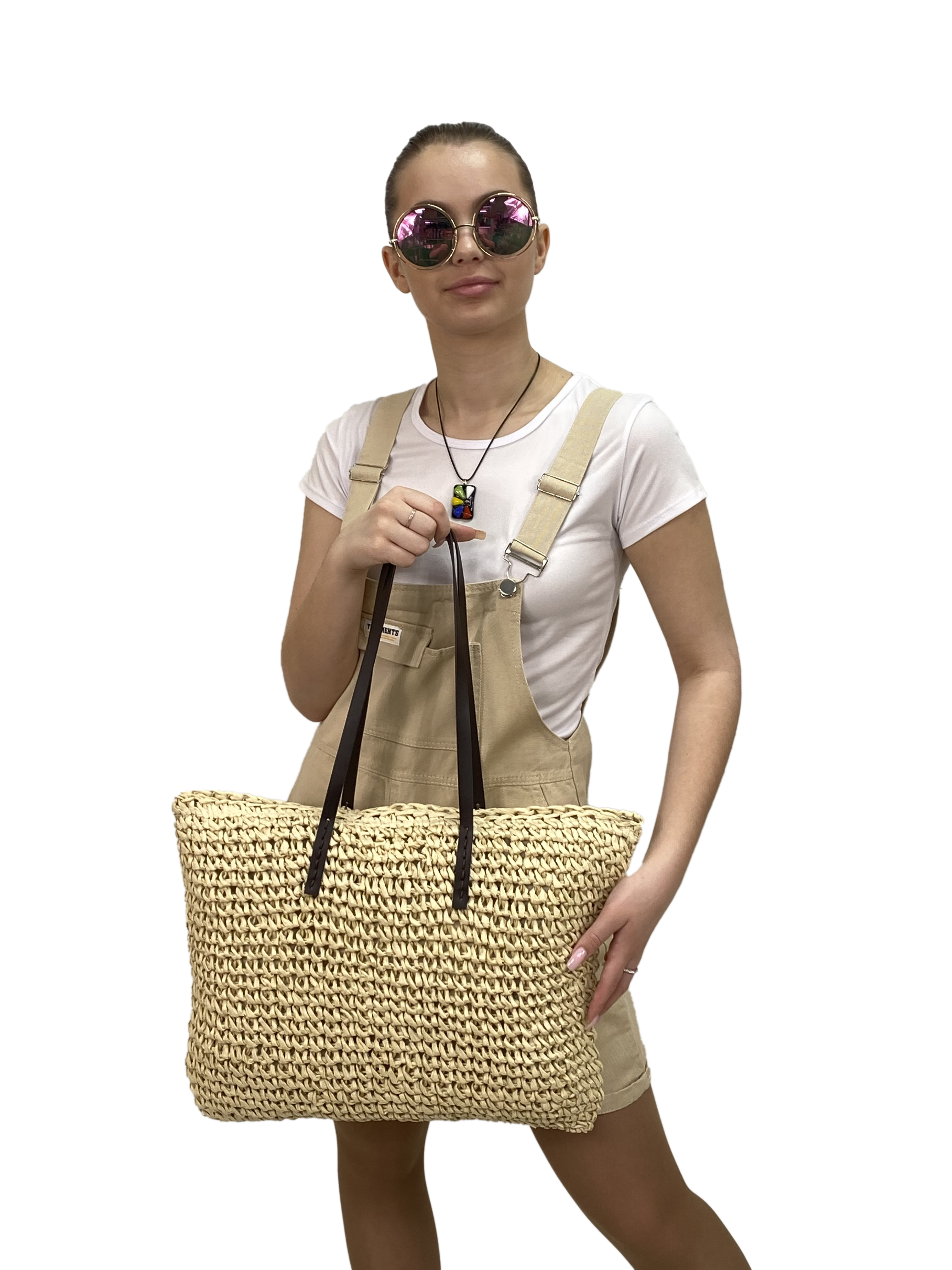 На фото 2 - Летняя сумка-шоппер из джута, цвет молочный