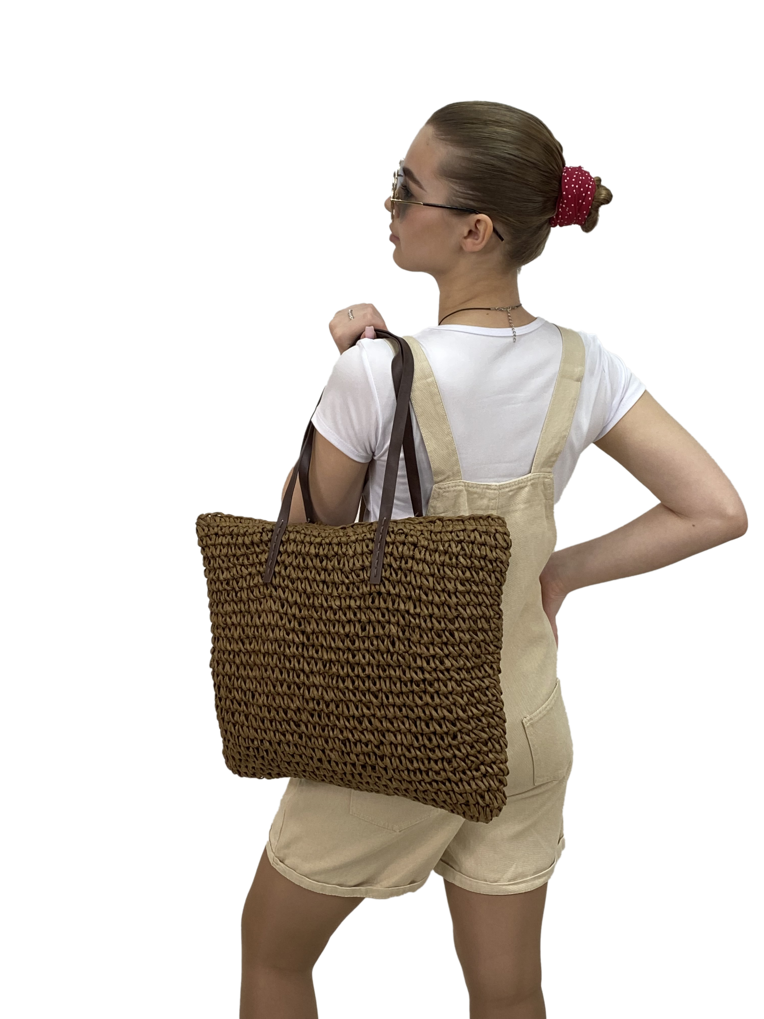 На фото 3 - Летняя сумка-шоппер из джута, цвет крафт