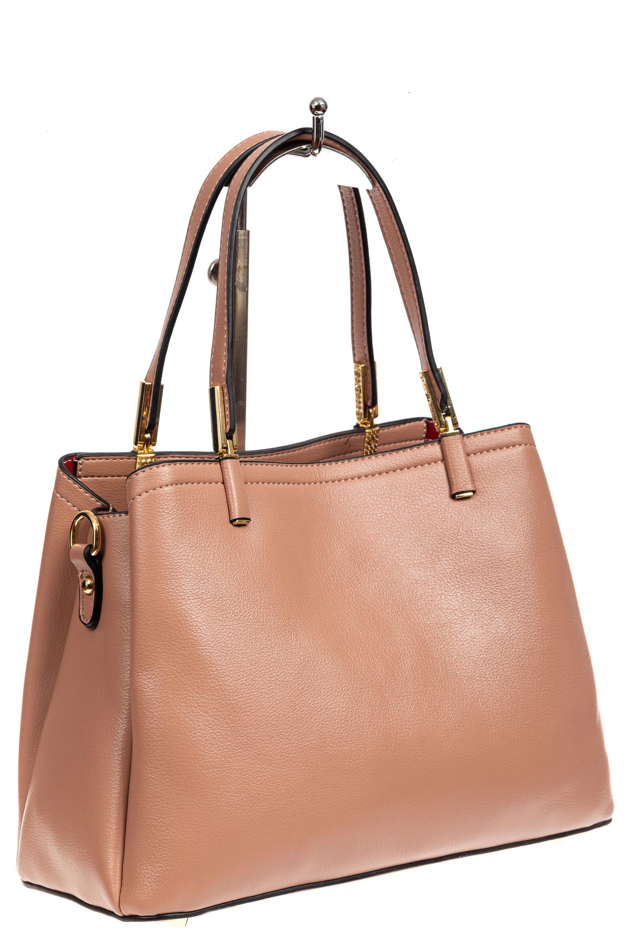 На фото 1 - Классическая сумка тоут-шоппер из эко-кожи, цвет розовый