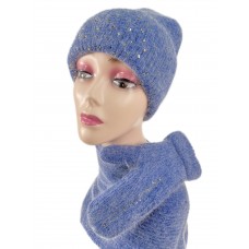 На фото 1 - Комплект шапка женская, шарф и варежки, цвет синий
