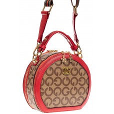 На фото 1 - Женская круглая сумка из эко-кожи, цвет красный
