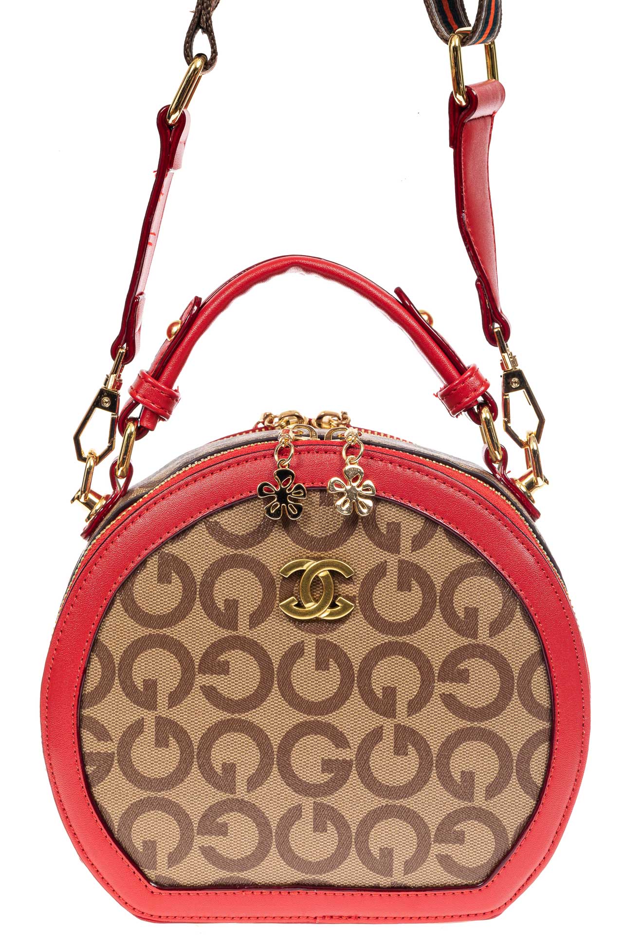 На фото 2 - Женская круглая сумка из эко-кожи, цвет красный