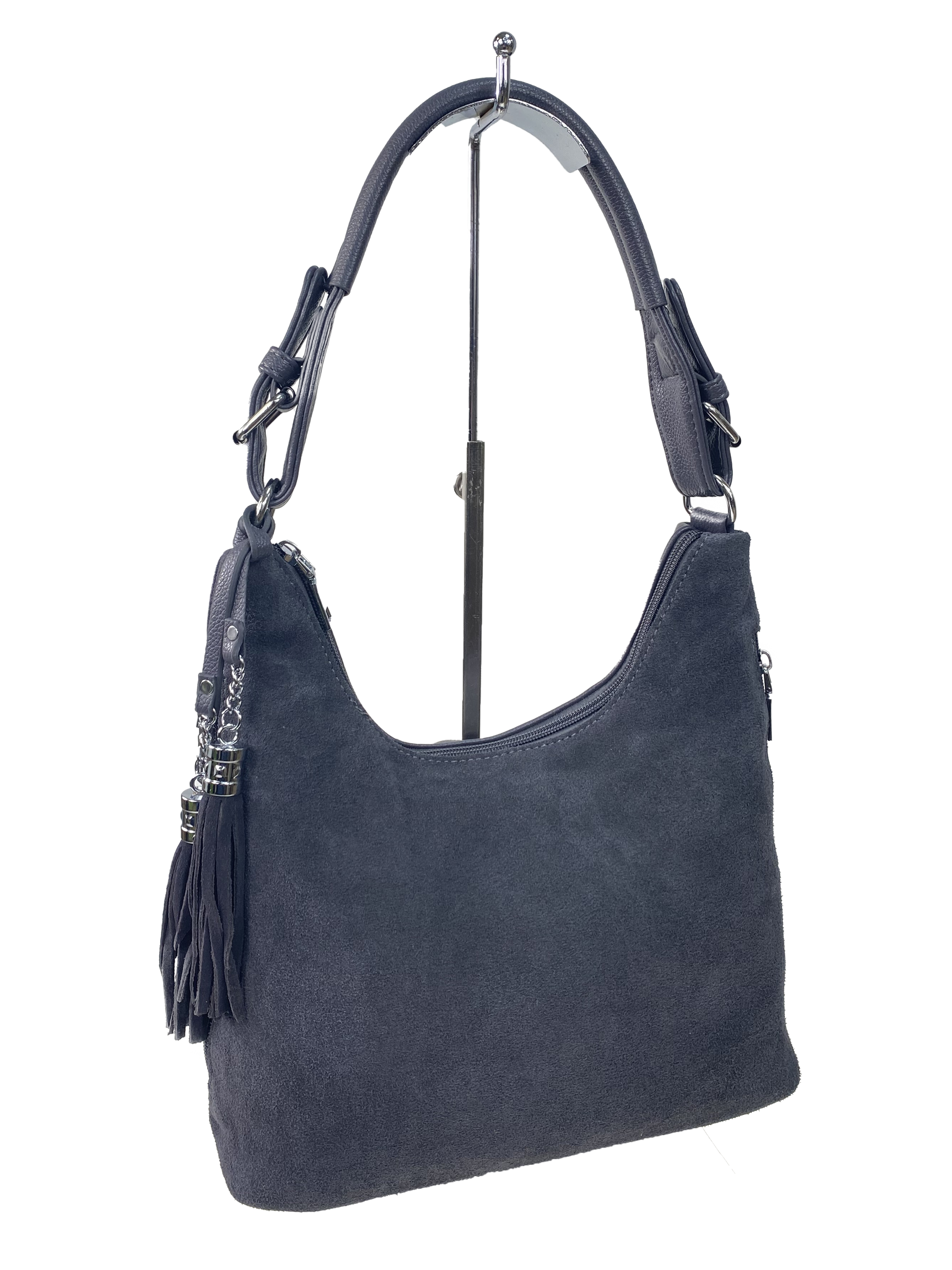На фото 1 - Женская сумка  из натуральной замши и  искусственной кожи, цвет серый