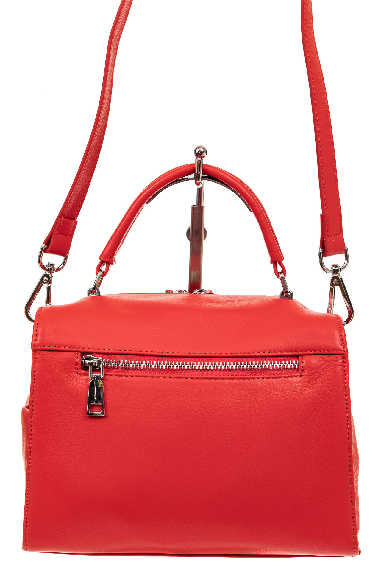 На фото 2 - Мягкая сумка-коробочка из натуральной кожи, цвет красный