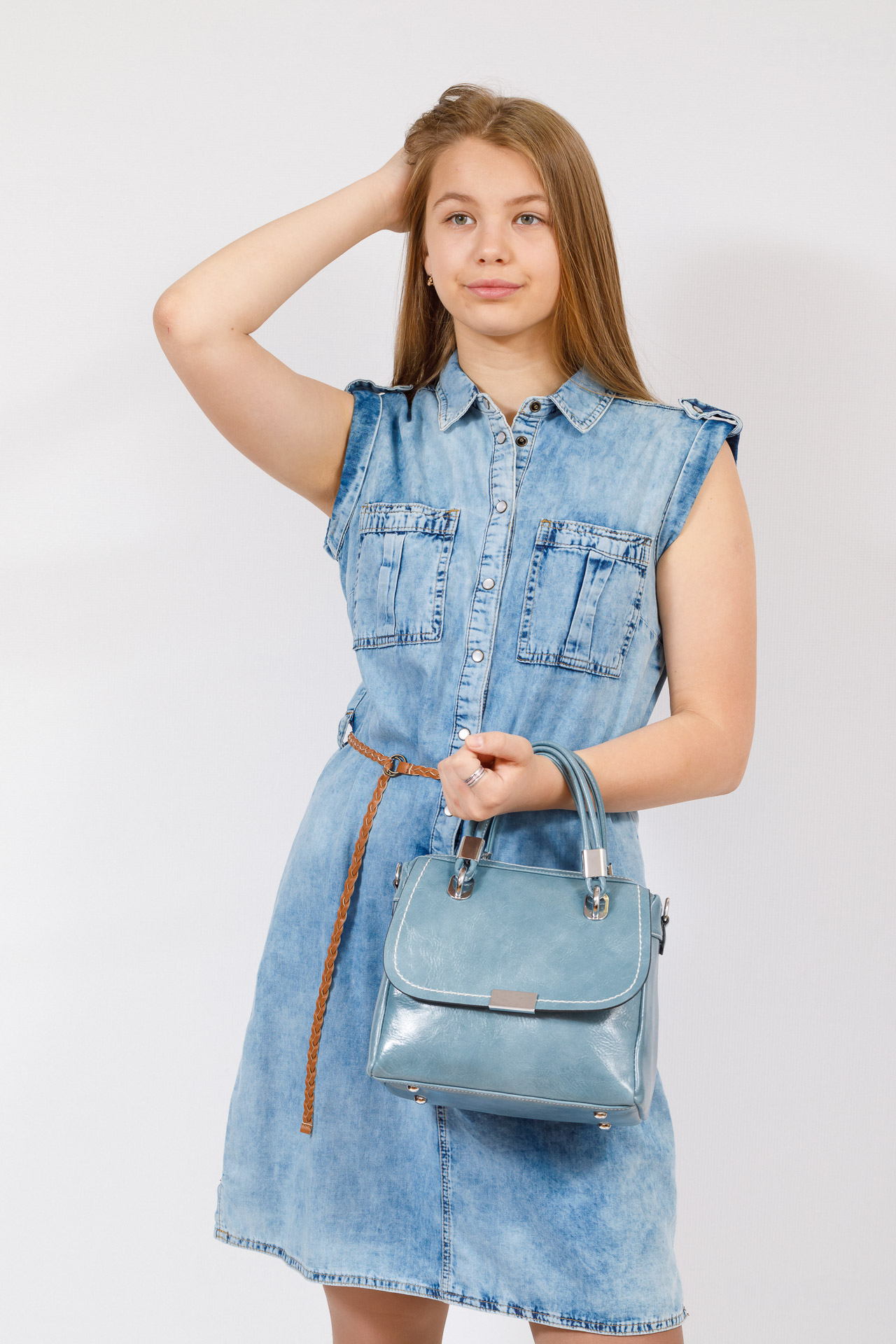 На фото 4 - Летняя женская сумка из искусственной кожи, цвет голубой