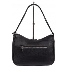 На фото 3 - Женская сумка-седло из фактурной натуральной кожи с подвесками, цвет чёрный