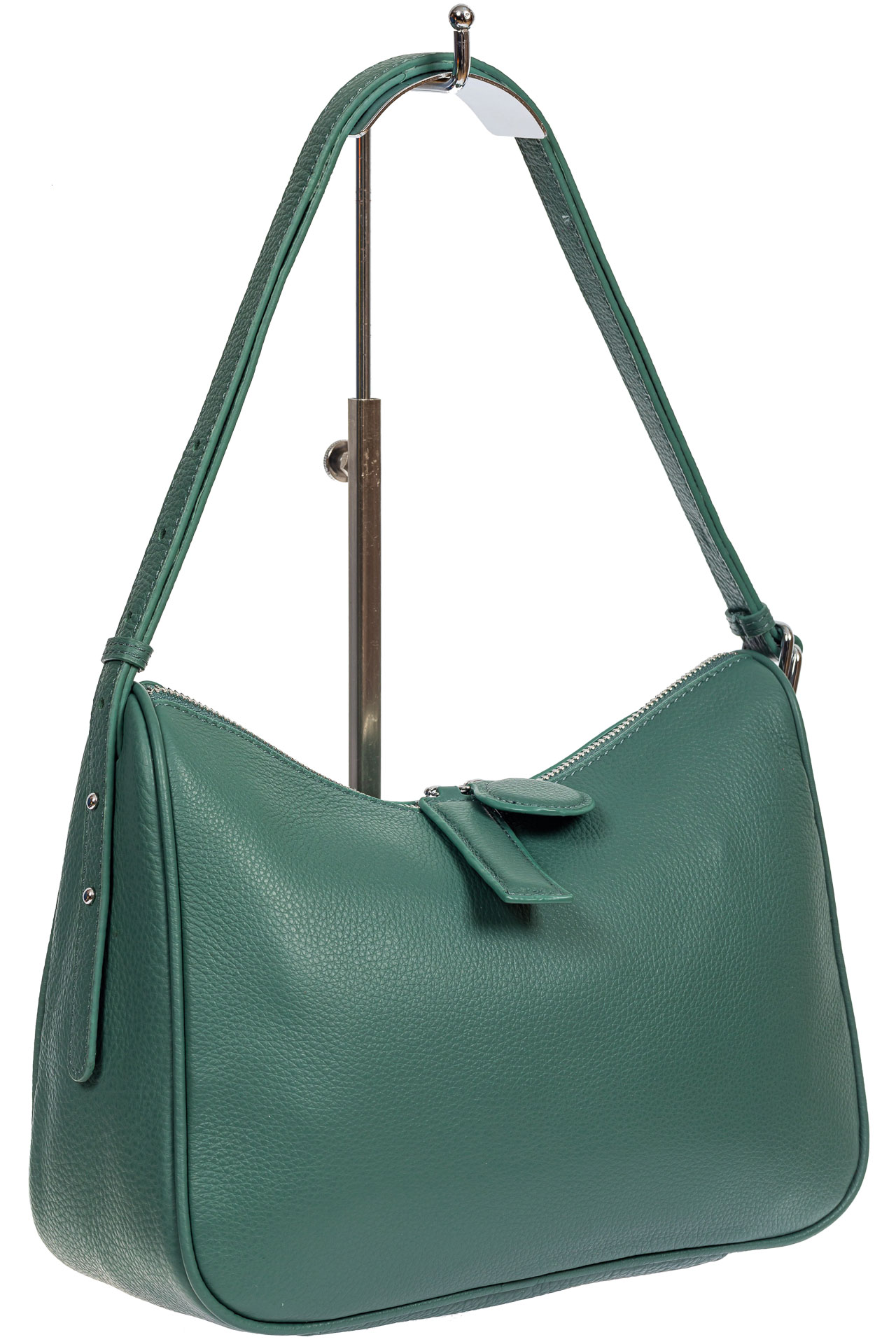 На фото 1 - Женская сумка-седло из фактурной натуральной кожи с подвесками, цвет бирюзовый