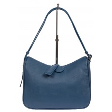 На фото 2 - Женская сумка-седло из фактурной натуральной кожи с подвесками, цвет синий