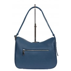 На фото 3 - Женская сумка-седло из фактурной натуральной кожи с подвесками, цвет синий