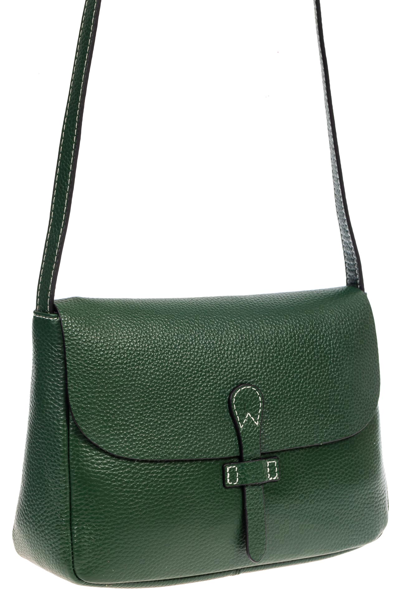 На фото 1 - Женская сумка-мессенджер из натуральной кожи, цвет зелёный