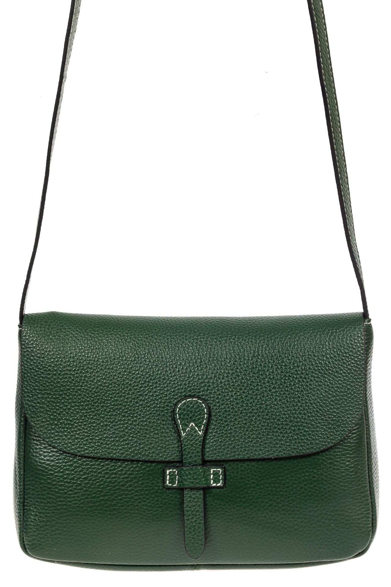 На фото 5 - Женская сумка-мессенджер из натуральной кожи, цвет зелёный