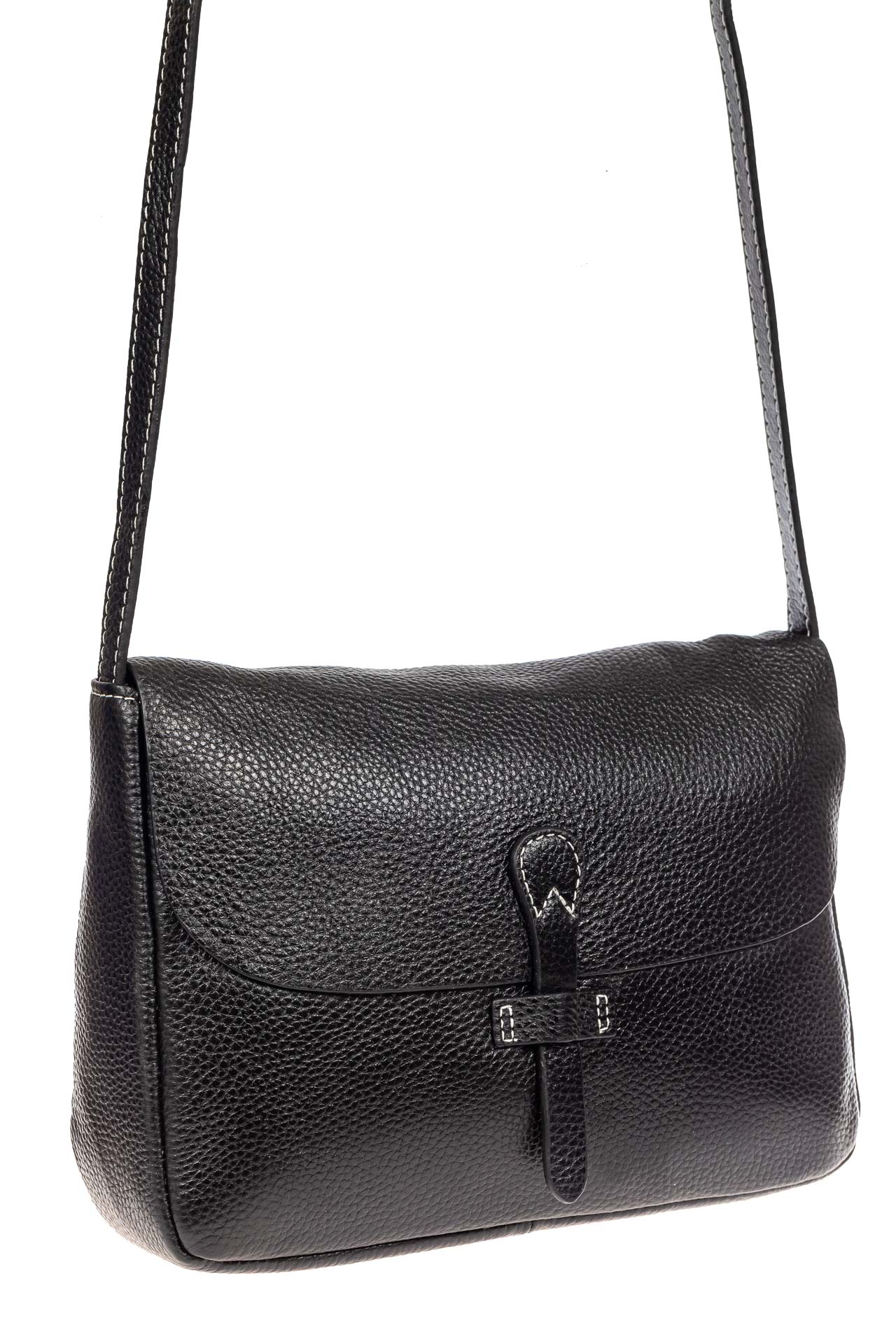 На фото 1 - Женская сумка-мессенджер из натуральной кожи, цвет чёрный