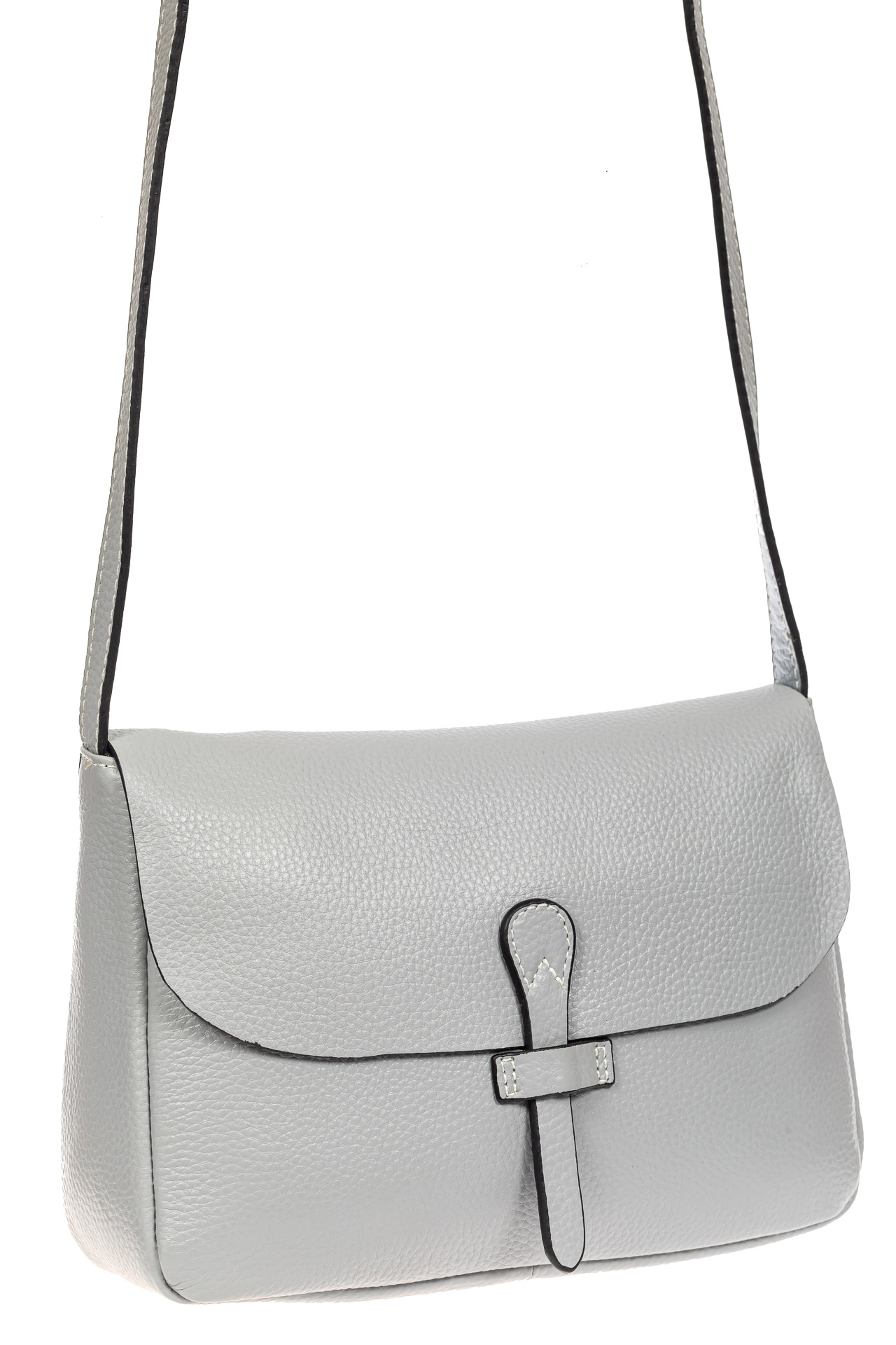На фото 1 - Женская сумка-мессенджер из натуральной кожи, цвет серый