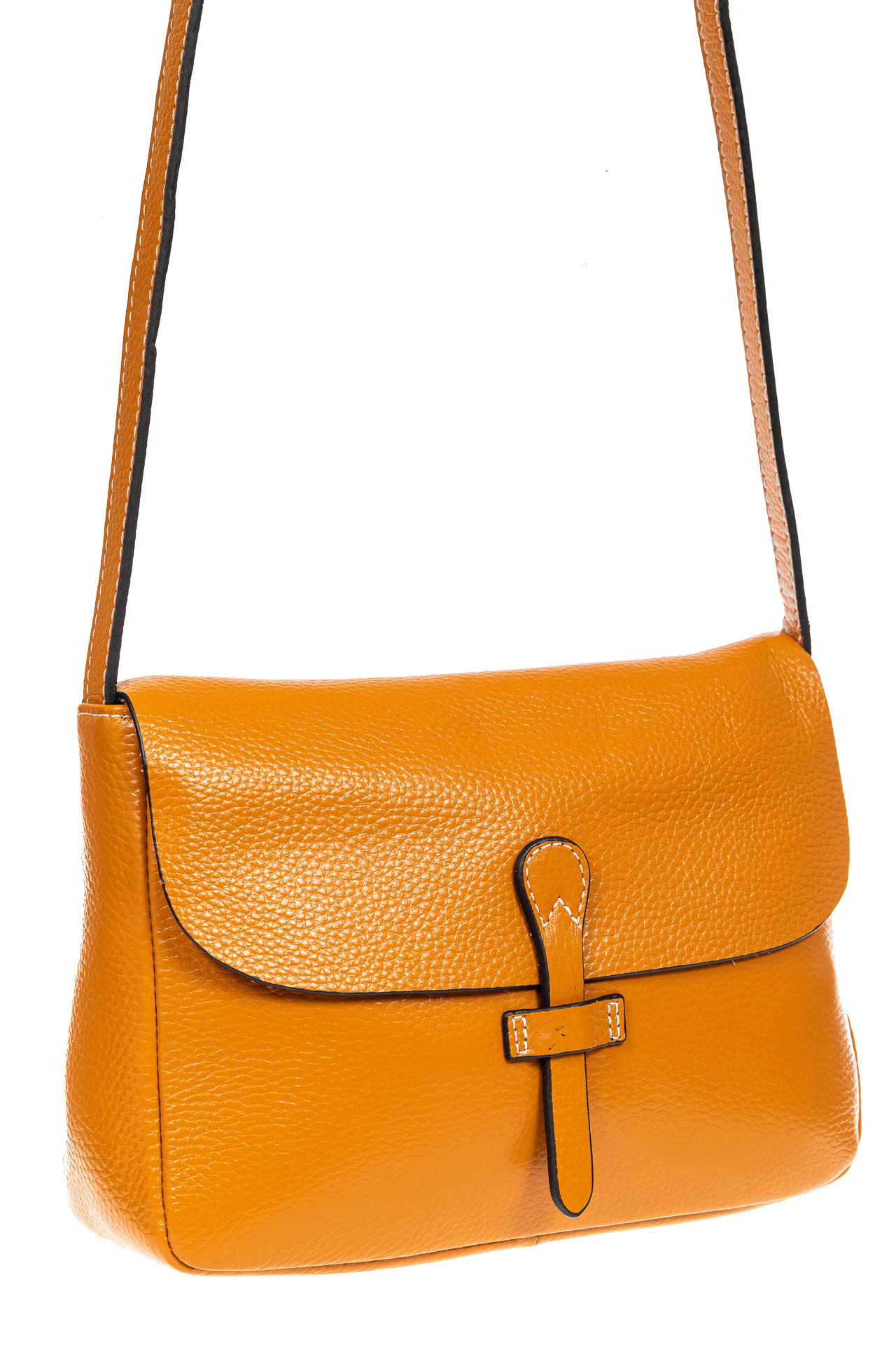 На фото 1 - Женская сумка-мессенджер из натуральной кожи, цвет жёлто-оранжевый