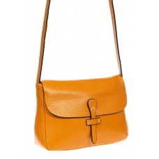 На фото 1 - Женская сумка-мессенджер из натуральной кожи, цвет жёлто-оранжевый