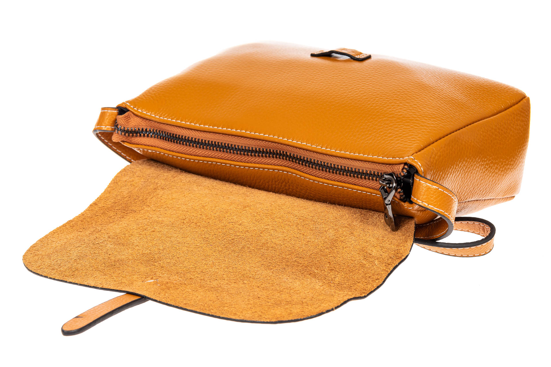 На фото 4 - Женская сумка-мессенджер из натуральной кожи, цвет жёлто-оранжевый