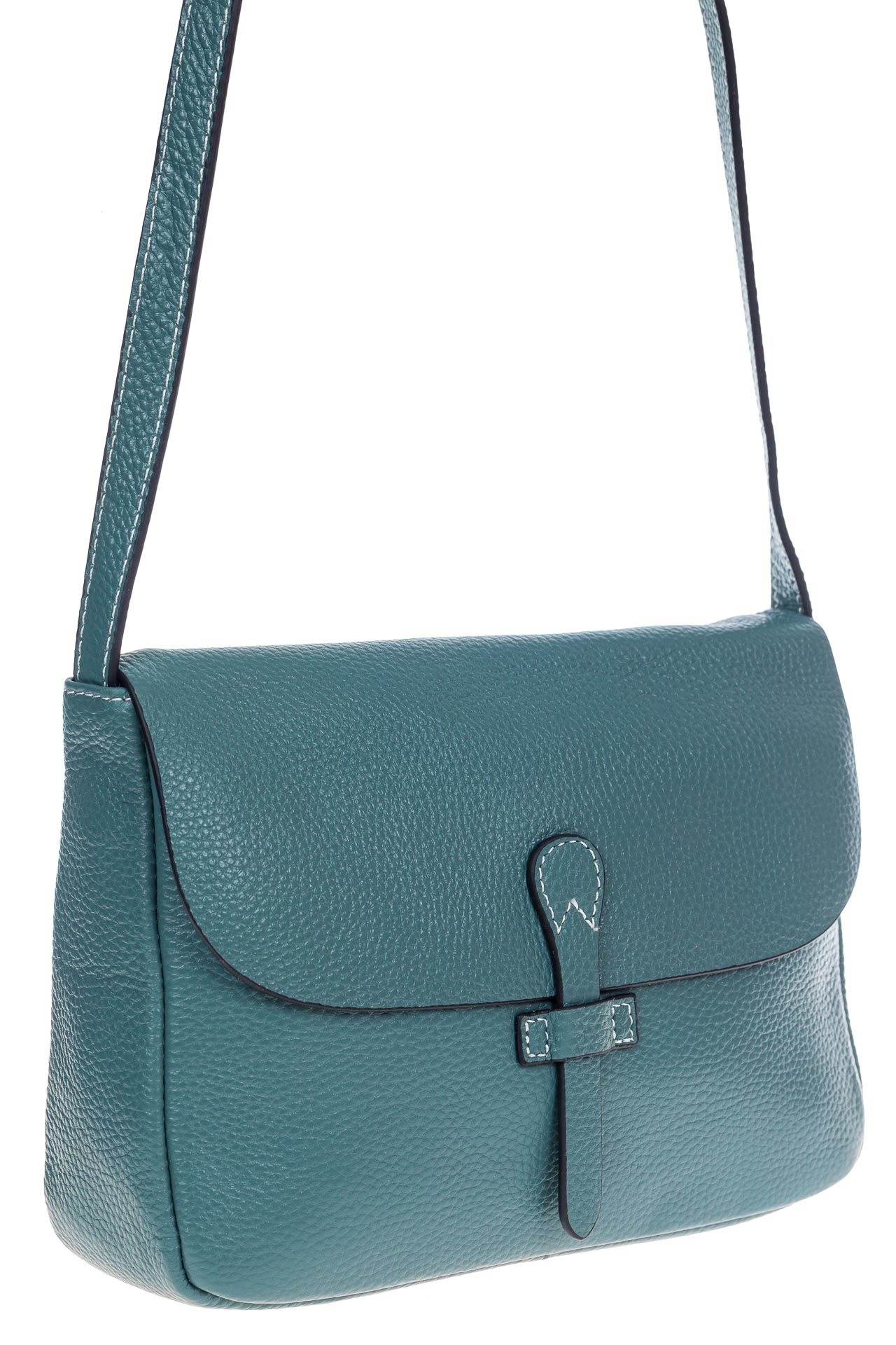 Женская сумка-мессенджер из натуральной кожи, цвет серая бирюза