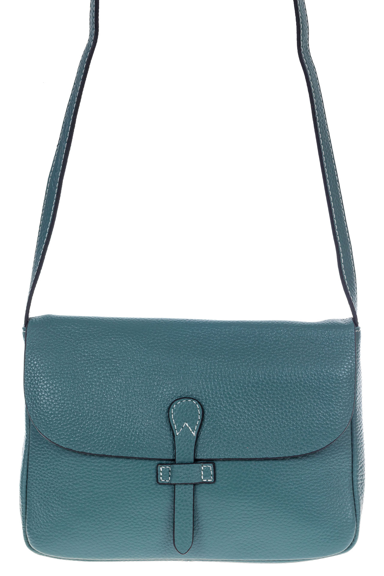 На фото 2 - Женская сумка-мессенджер из натуральной кожи, цвет серая бирюза
