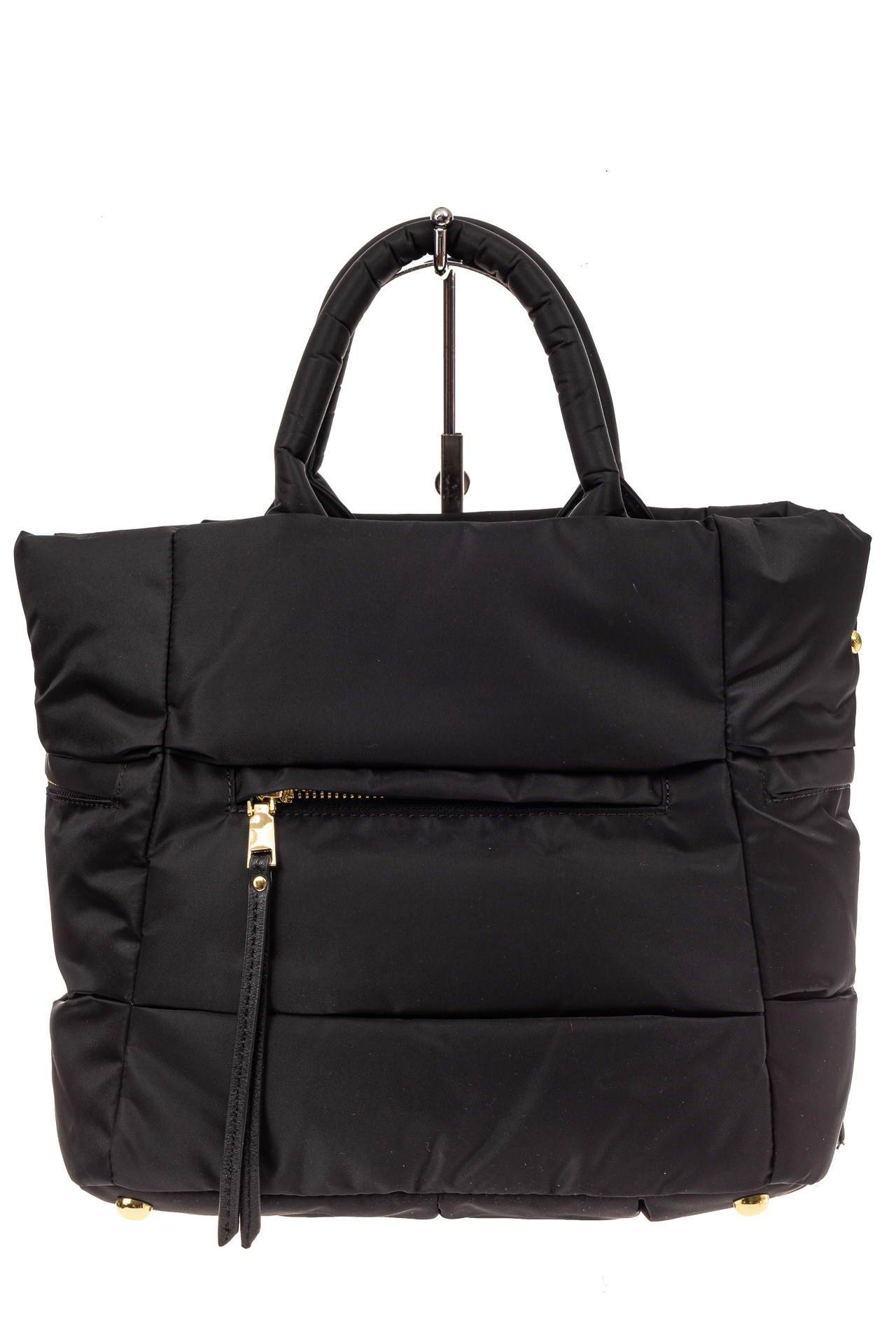 На фото 3 - Дутая сумка женская из болоньевой ткани, цвет черный