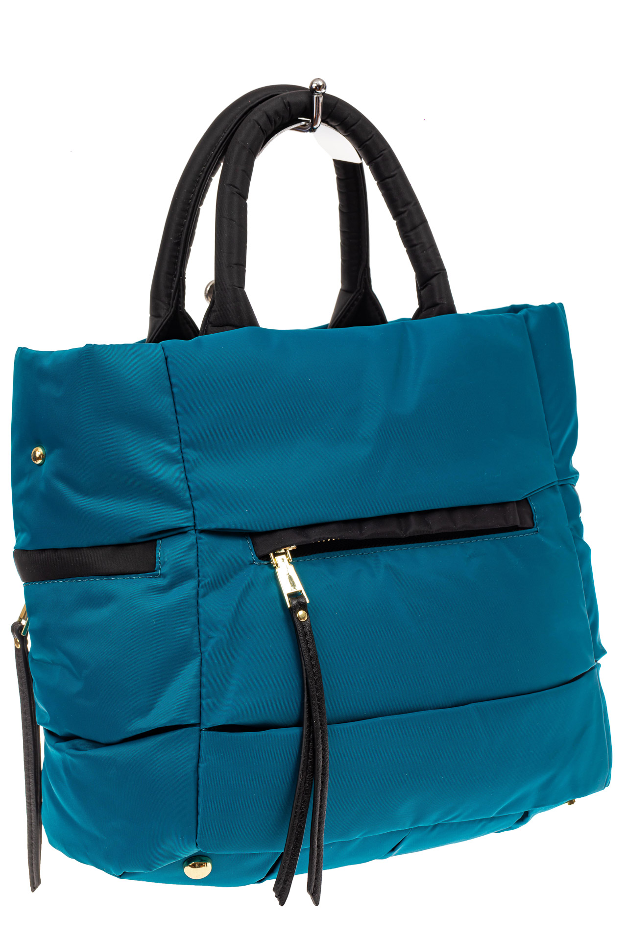 На фото 1 - Дутая стеганая сумка из плотной болоньевой ткани, синяя 