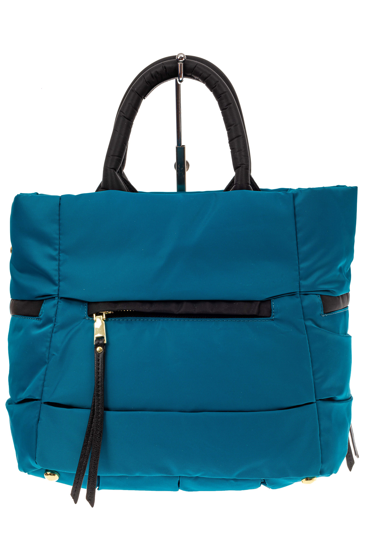 На фото 2 - Дутая стеганая сумка из плотной болоньевой ткани, синяя 