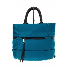 На фото 2 - Дутая стеганая сумка из плотной болоньевой ткани, синяя 