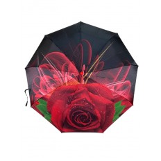 На фото 2 - Женский зонт-полуавтомат с цветочным принтом, чёрный