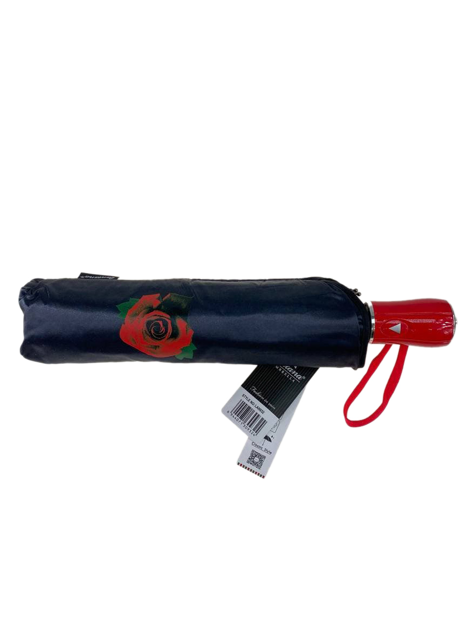На фото 3 - Женский зонт-полуавтомат с цветочным принтом, чёрный