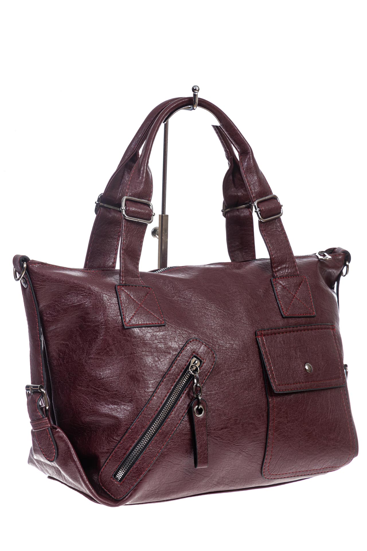 На фото 3 - Женская сумка из искусственной кожи, цвет бордовый