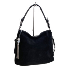 На фото 1 - Женская сумка из искусственной кожи и натуральной замши, цвет черный На фото 1 - Женская сумка из искусственной кожи и натуральной замши, цвет черный