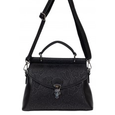 На фото 2 - Женская сумка из экокожи с ажурным цветочным принтом, цвет чёрный