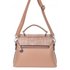 На фото 3 - Женская сумка из экокожи с ажурным цветочным принтом, цвет пудровый